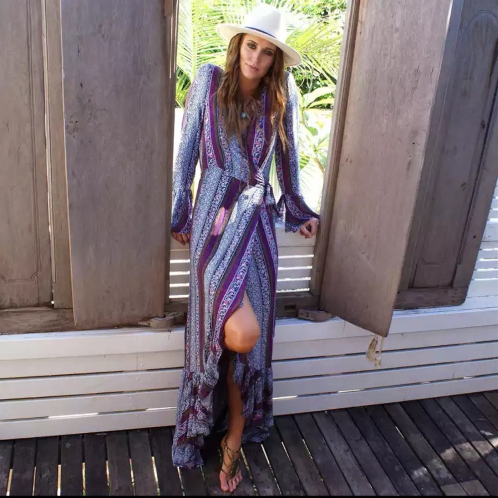 NEW Bohemian Print Maxi Wrap Dress